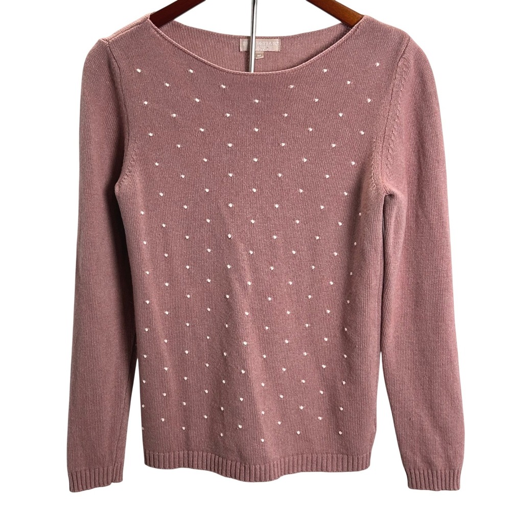 BENEDETTA RIB Knit Wool Blend Sweater Pink Boat Neck Long Sleeve Women's M